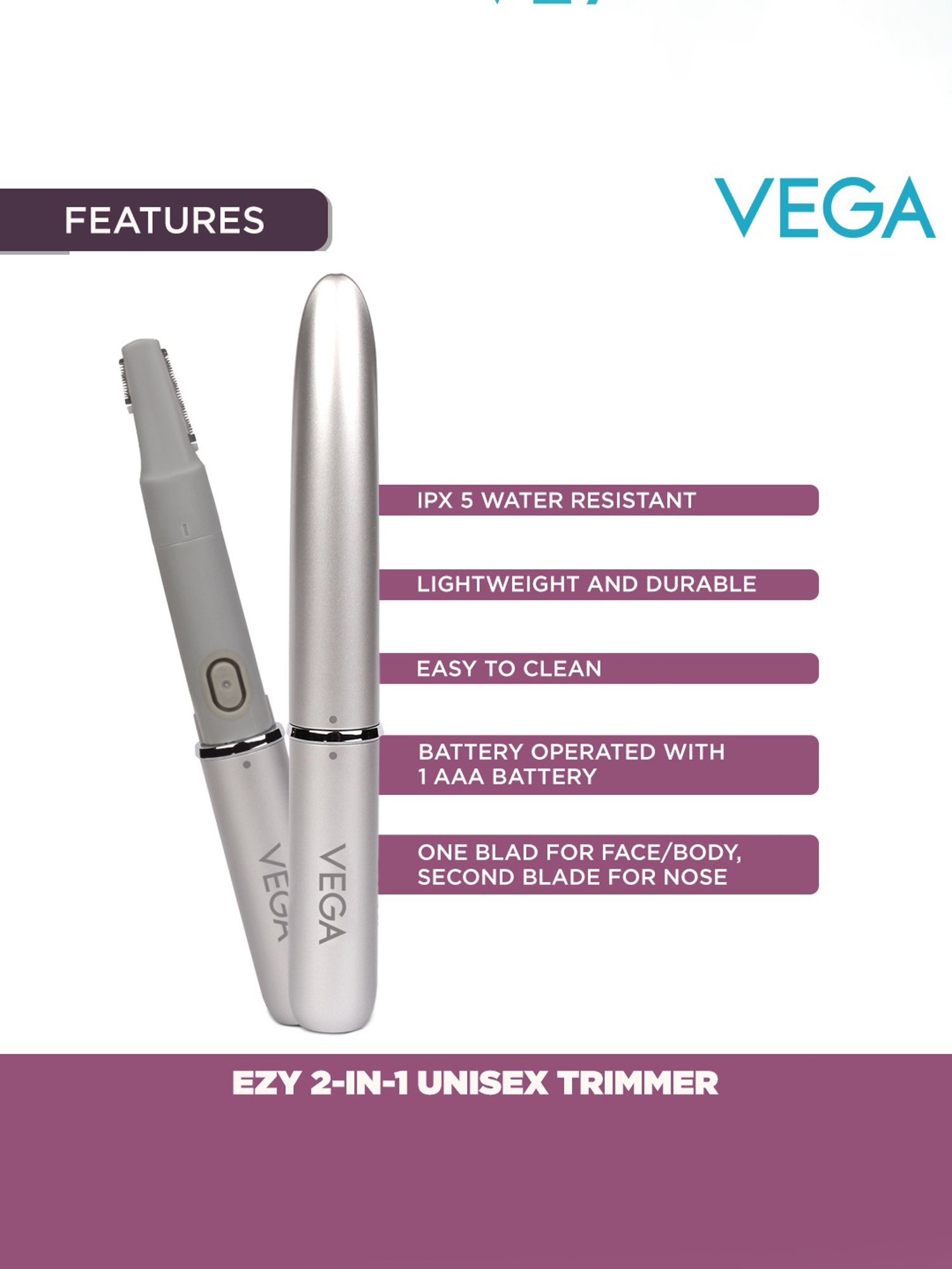 Vega EZY VHBT-02 Cordless 2-In-1 Trimmer (Silver)