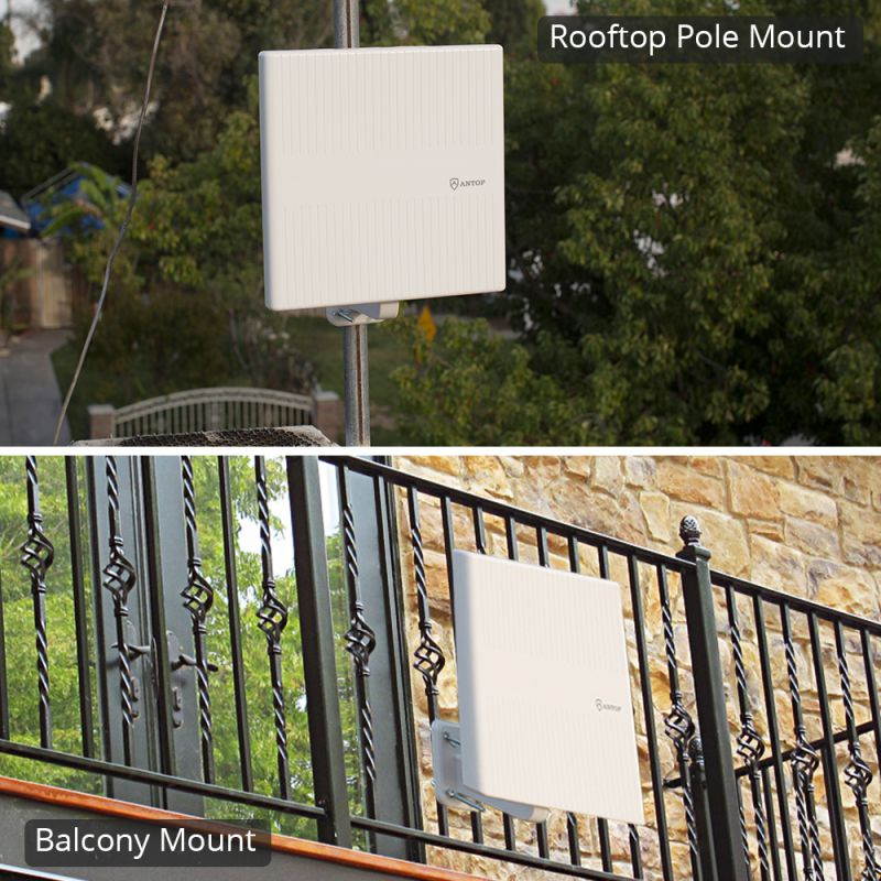 ANTOP Flat AT-413B Amplified  65 Miles Indoor/Outdoor Digital TV HDTV Antenna UHF VHF Signal reception High gain