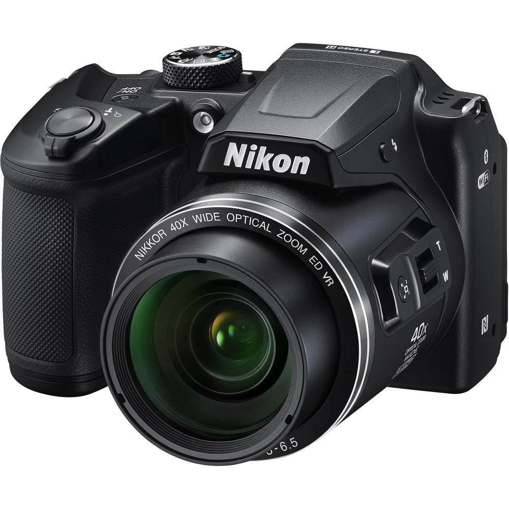 Nikon COOLPIX B500 Digital Camera (Black)(Intl Model) 16MP 40x Optical Zoom with Built-in NFC, WiFi & Bluetooth + Slave Flash + Camera Case + Flexible Tripod