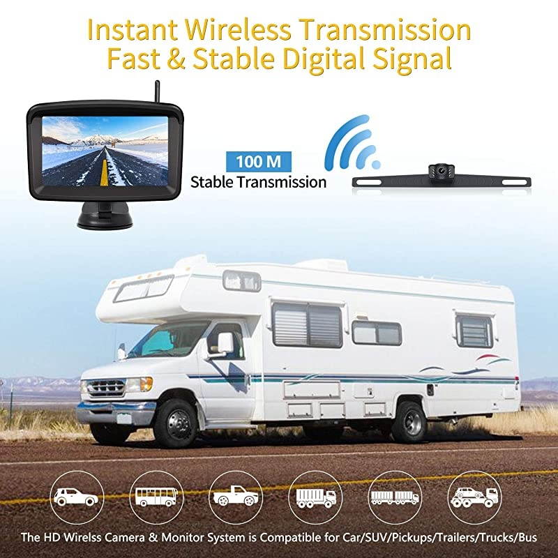 Backup Camera with 5quot Monitor for CarPickupSemi Box TruckSedanRvVanCamper Rearview License Plate HD Digital Signal Reverse Backing Up Cam Night Vision Waterproof Rear View for Reversing