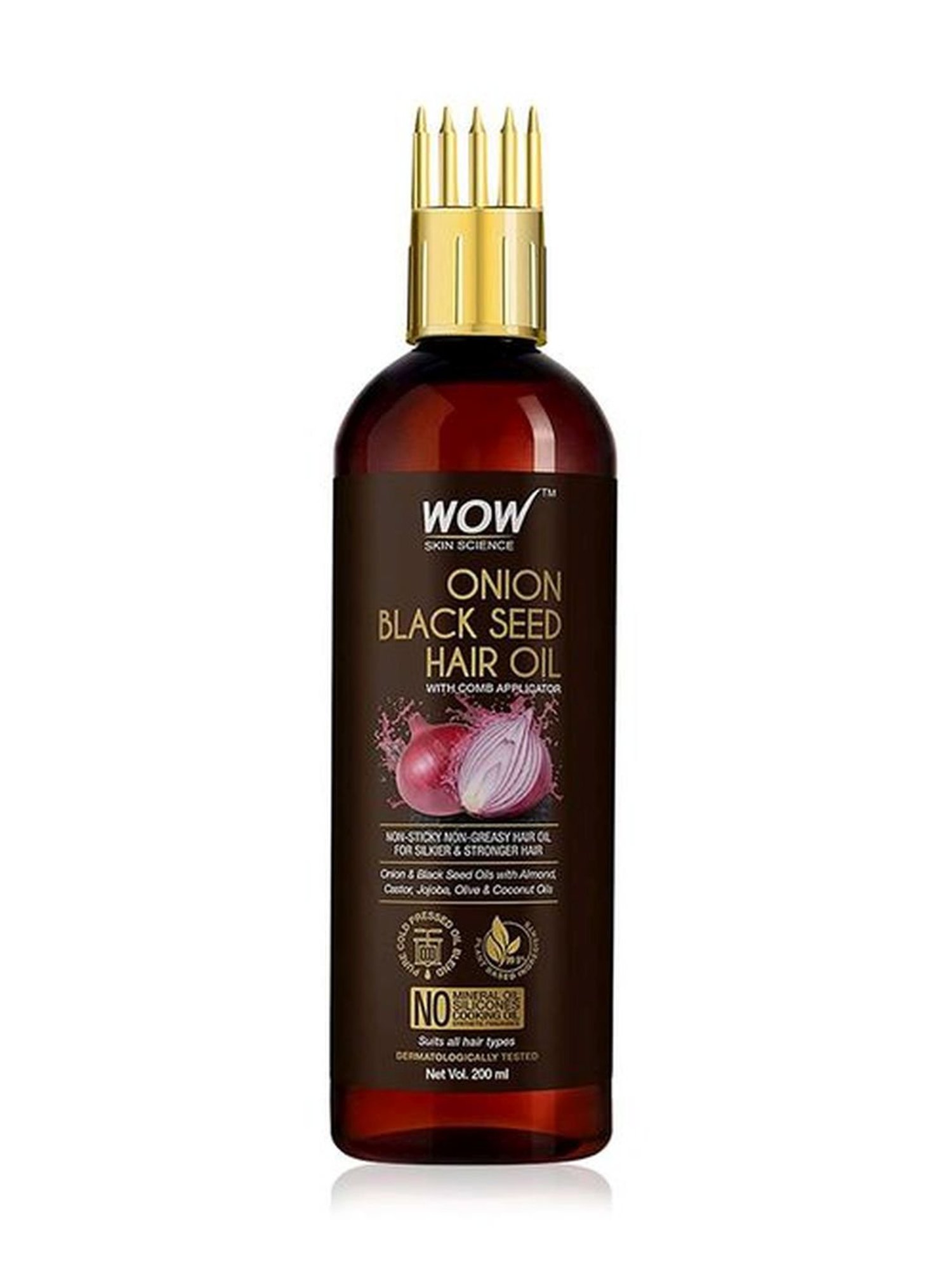 Wow Skin Science Onion Black Seed Hair Oil with Comb Applicator - 200 ml