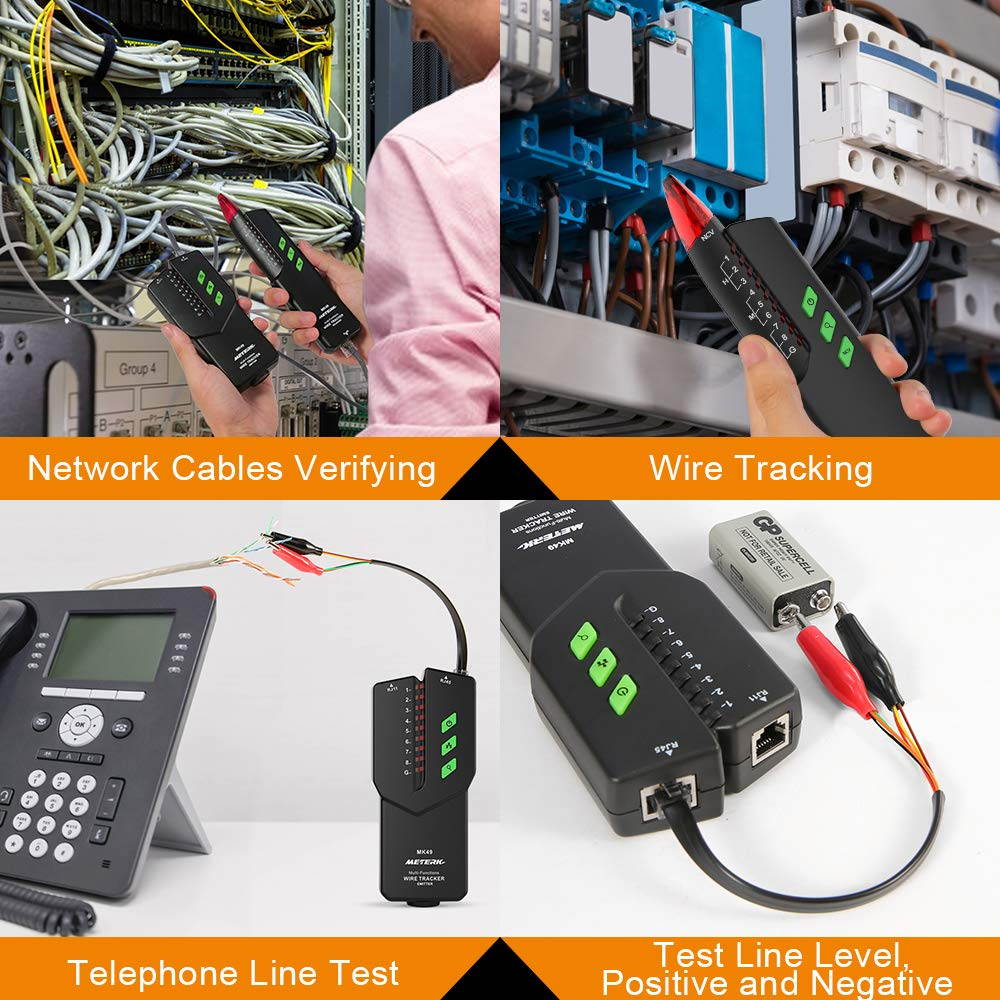Wire Tracker, RJ11 RJ45 Multifunctional Cable Tester Line Finder with NCV Probe for Wire Tracer Toner Ethernet LAN Network Cable Collation, Telephone Line Tester, Continuity Checking