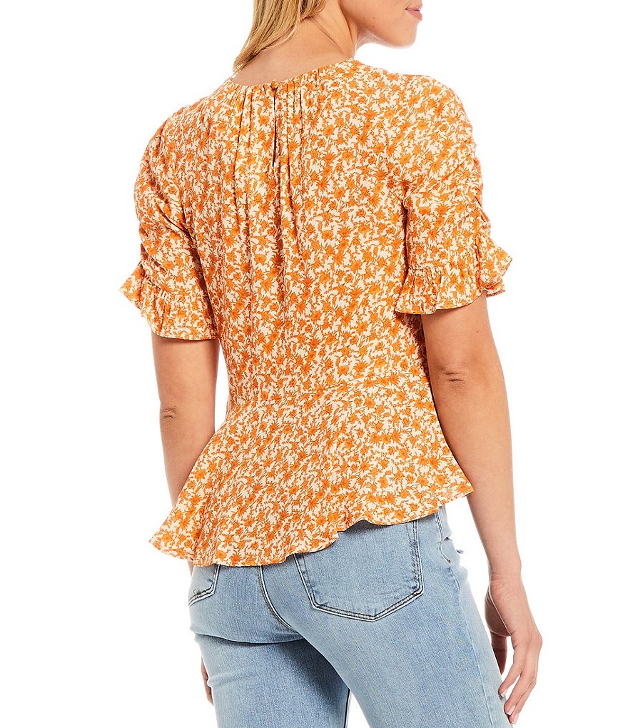 WAYF Double Ruffle V-Neck Peplum Top