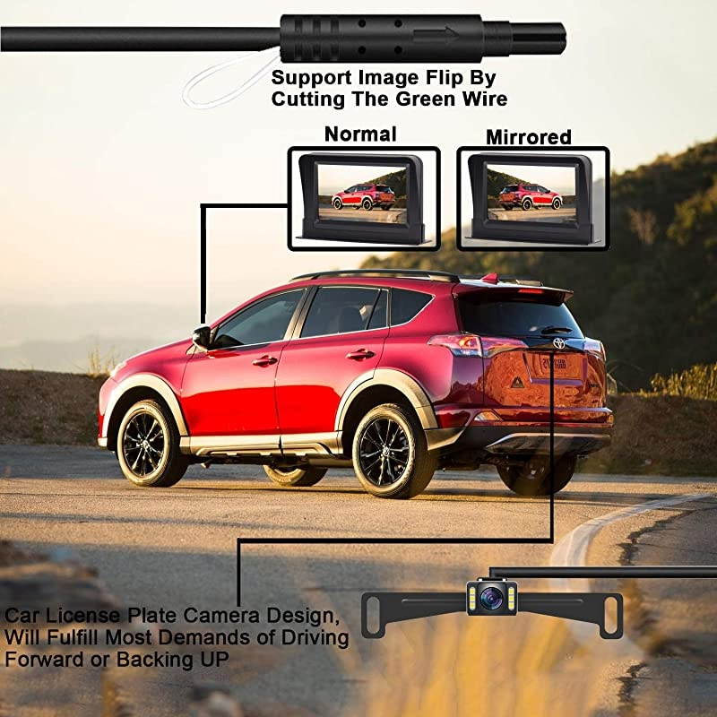 R1 HD 1080P Backup Camera and Monitor Kit 2021 Version Two Channels License Plate Hitch Camera for Cars Trucks SUVs Driving Front/Rear View High-Speed Observation System Super Night Vision