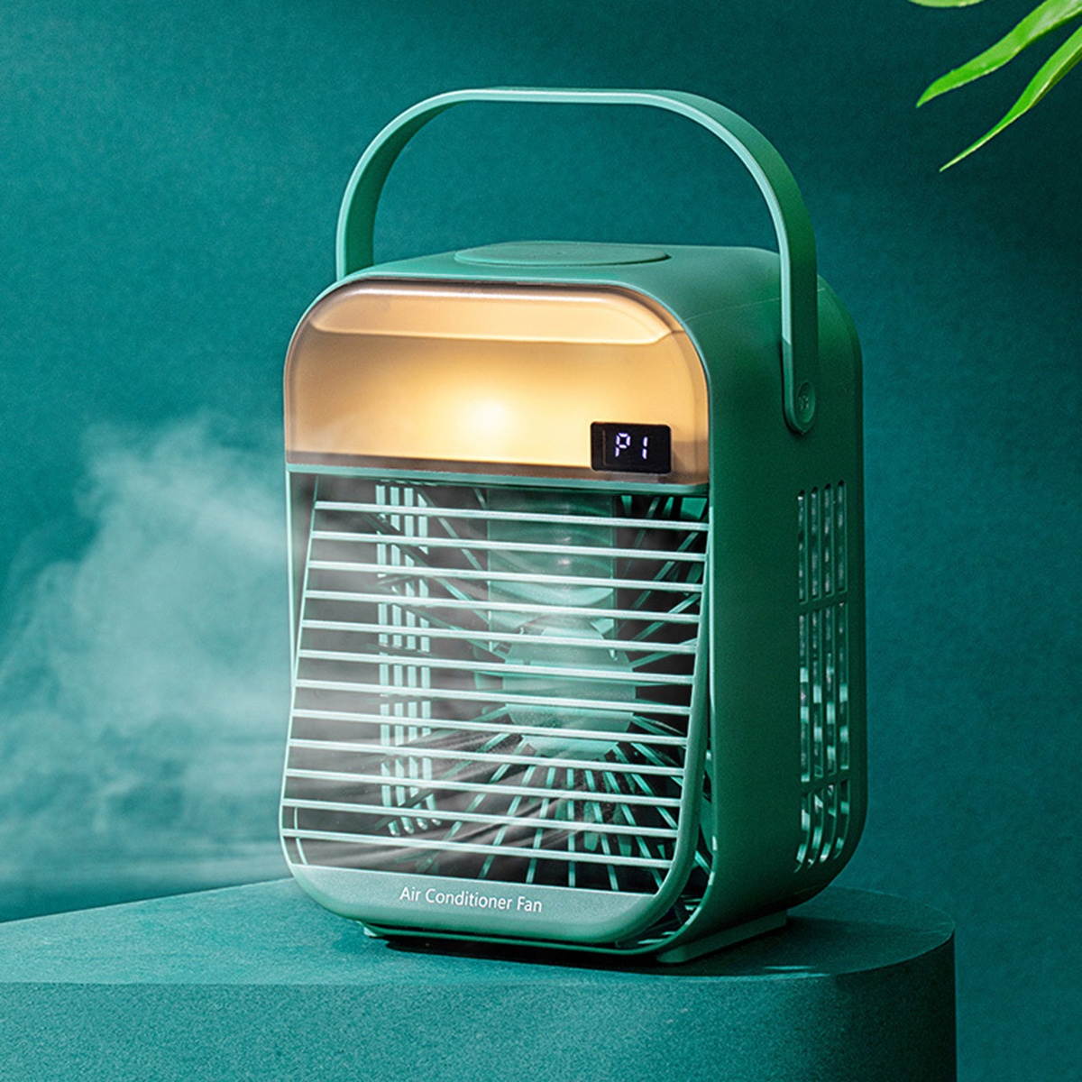 2000mAh 200ML Mist Humidifier Digital Display USB Power Supply Night Light Air Cooler Fan-Green