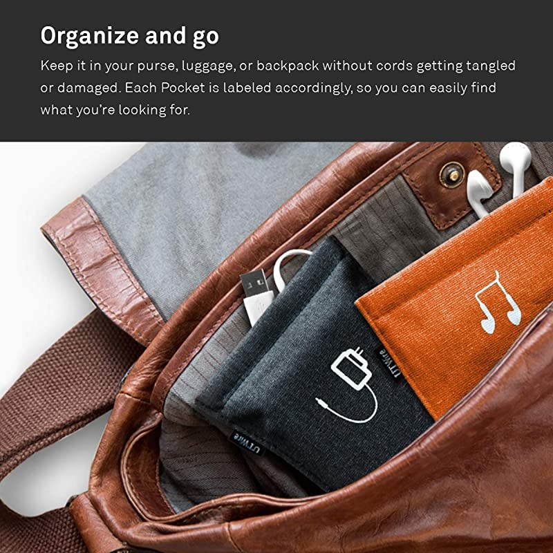 Wire Pocket Mobile Charger Case Pouch Bag Organizer Orange 2 Pack