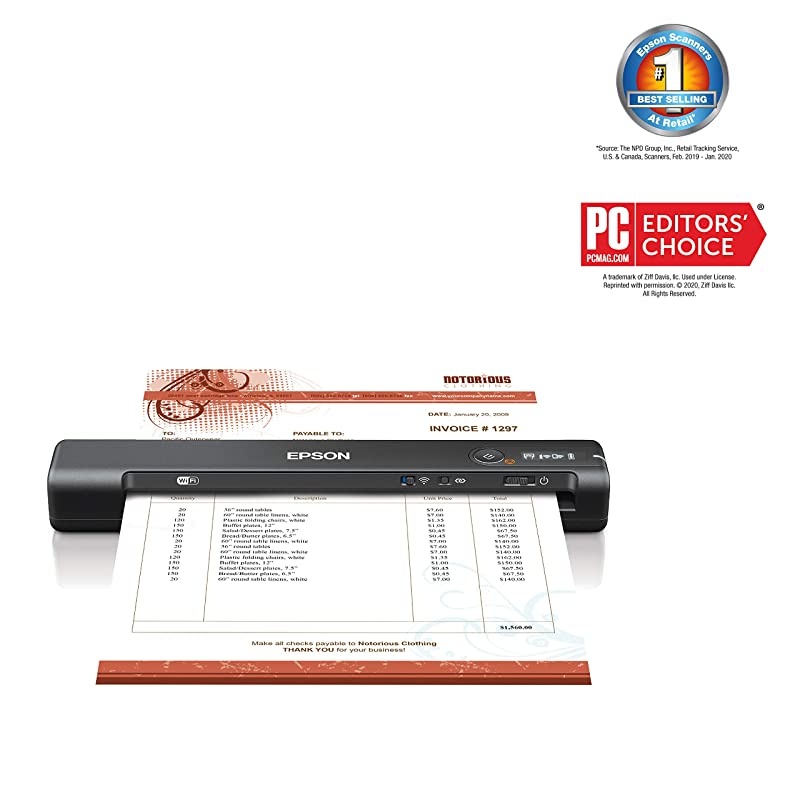 Workforce ES-60W Wireless Portable Sheet-fed Document Scanner for PC and Mac