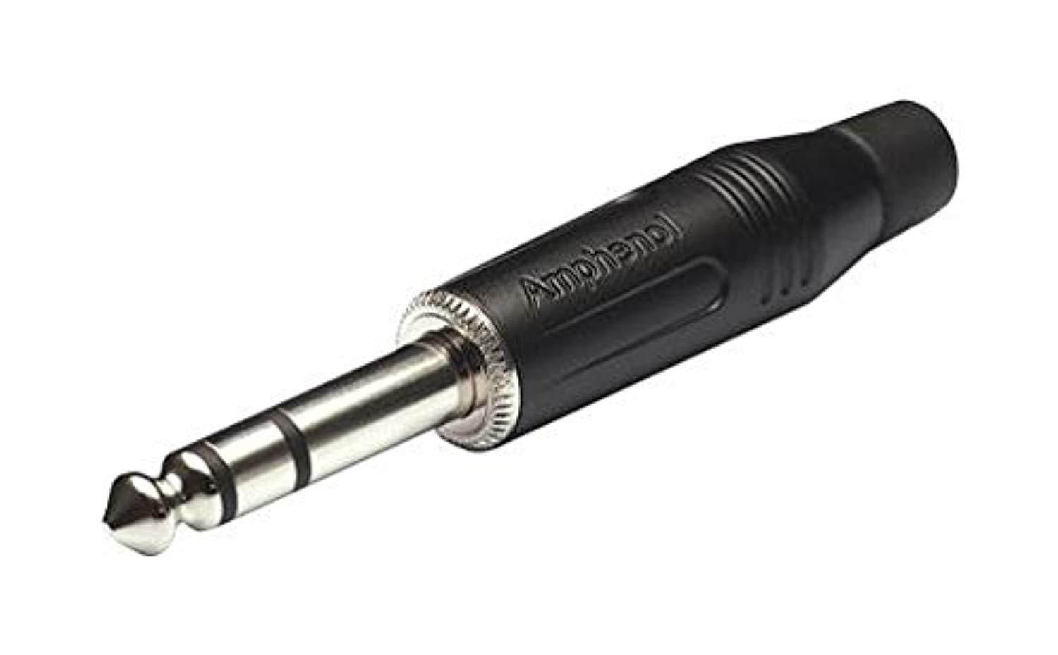 phone audio connector, stereo, 3 contacts, plug, 6.35 mm, cable mount, gold plated contacts