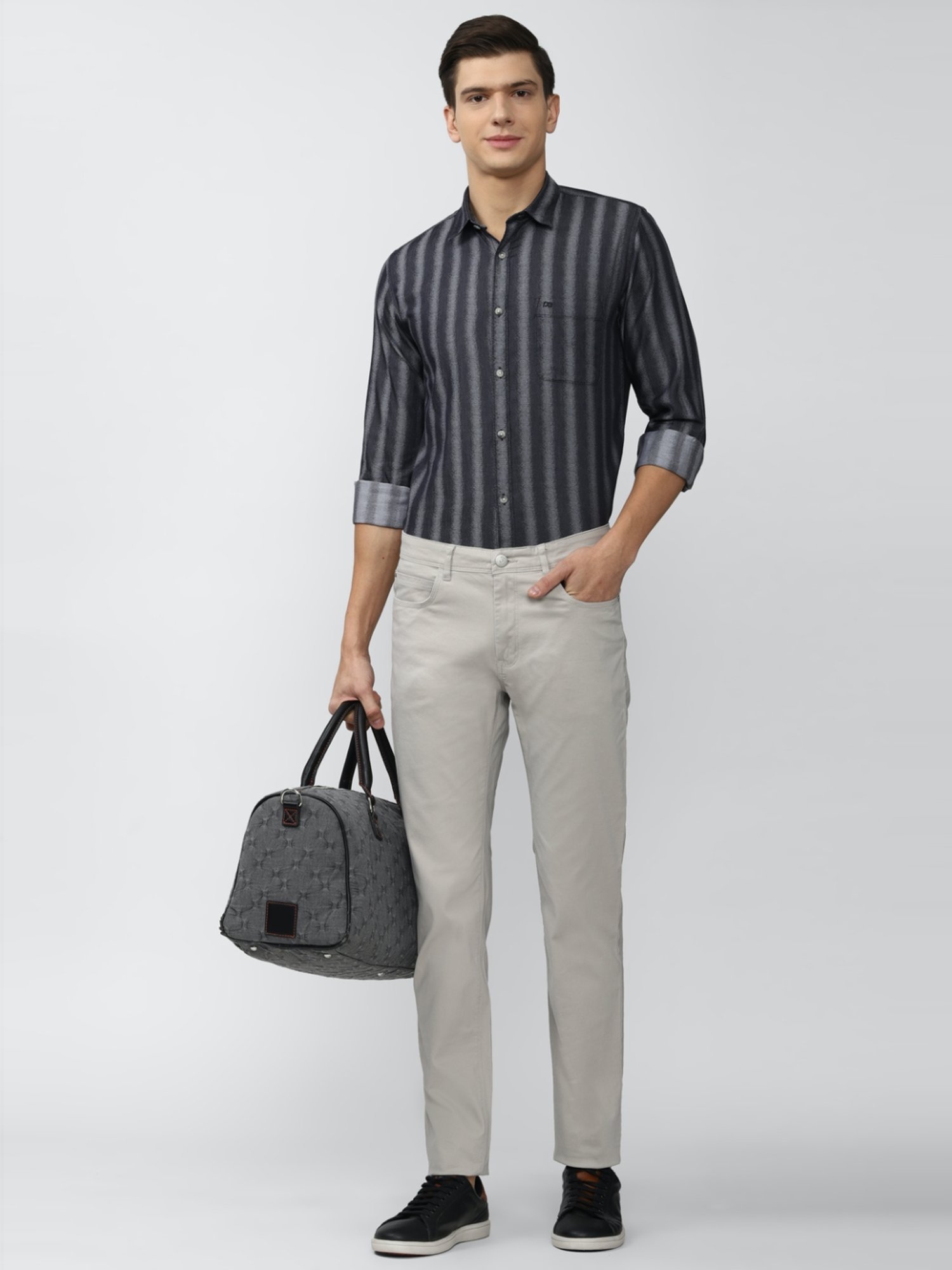 Peter England Jeans Grey Cotton Slim Fit Trousers