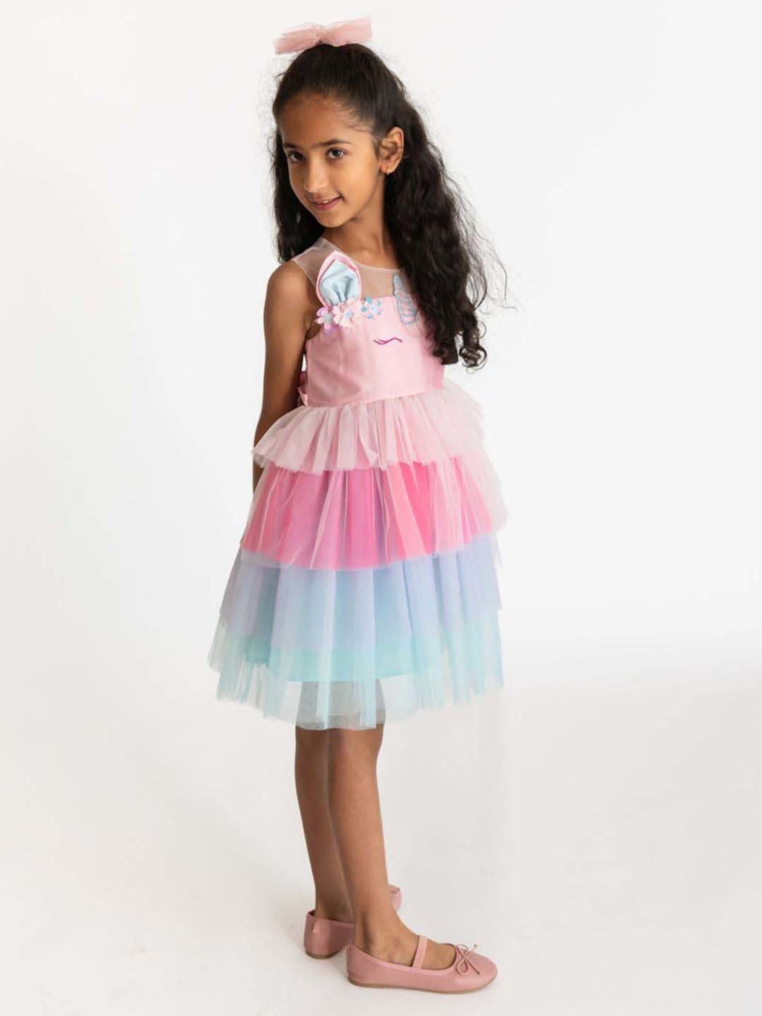 A Little Fable Pink & Blue Applique Dress