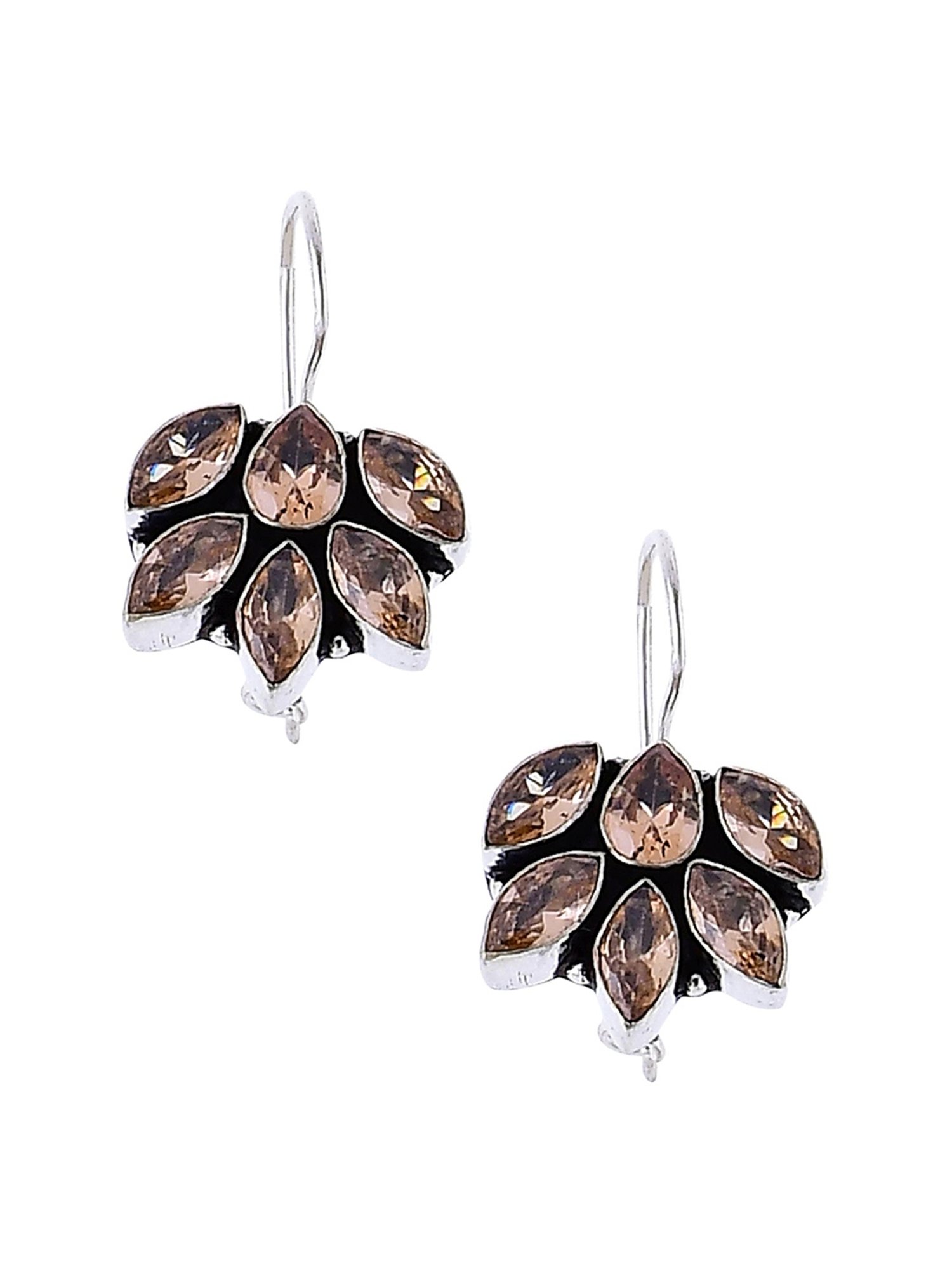 Imli Street Orange Silver Tone Stone-Studded Handcrafted Drop Earrings