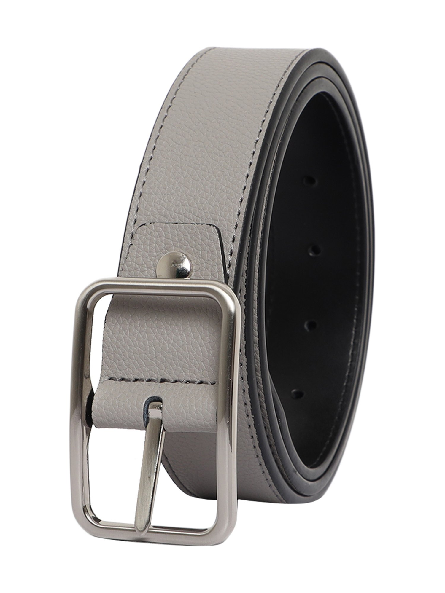 BULCHEE Grey & Black Leather Reversible Formal Belt for Men