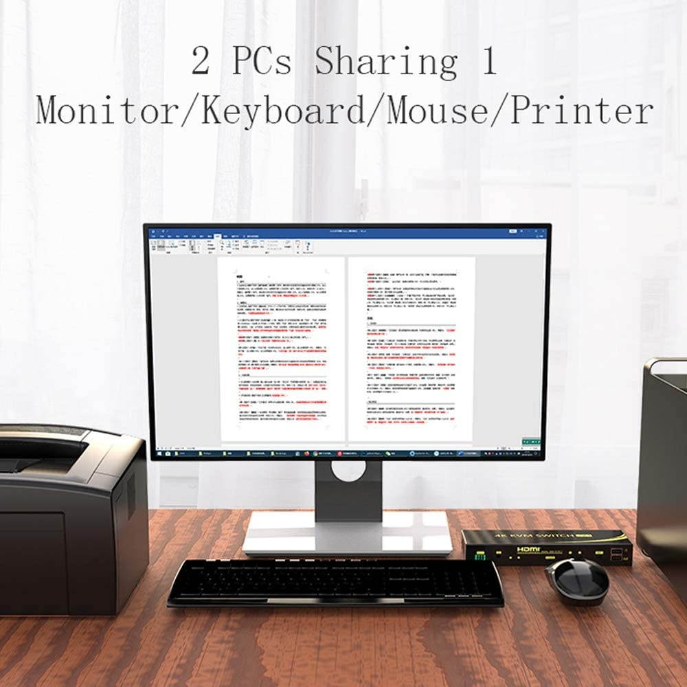 eKL HDMI USB 2.0 KVM Switch 2 in 1 Out 4K@60Hz 4:4:4 Supports Hotkeys swap 2 Computers Sharing a Set of Keyboard/Mouse/Printer Audio Output Comes with Remote Control