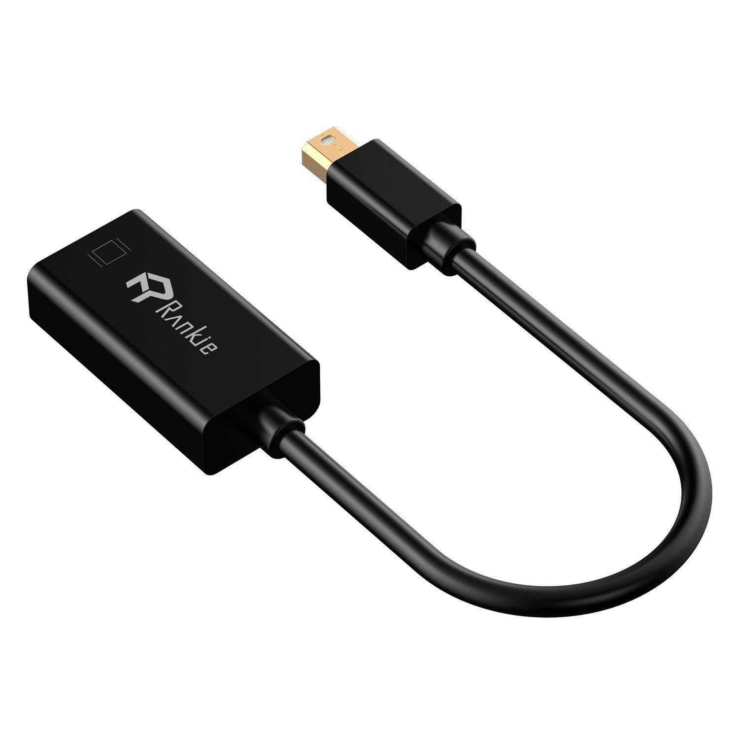 Mini DP to HDMI, Rankie Gold Plated Mini DisplayPort (ThunderboltTM Port Compatible) to HDMI HDTV Male to Female Converter Adapter(Black)