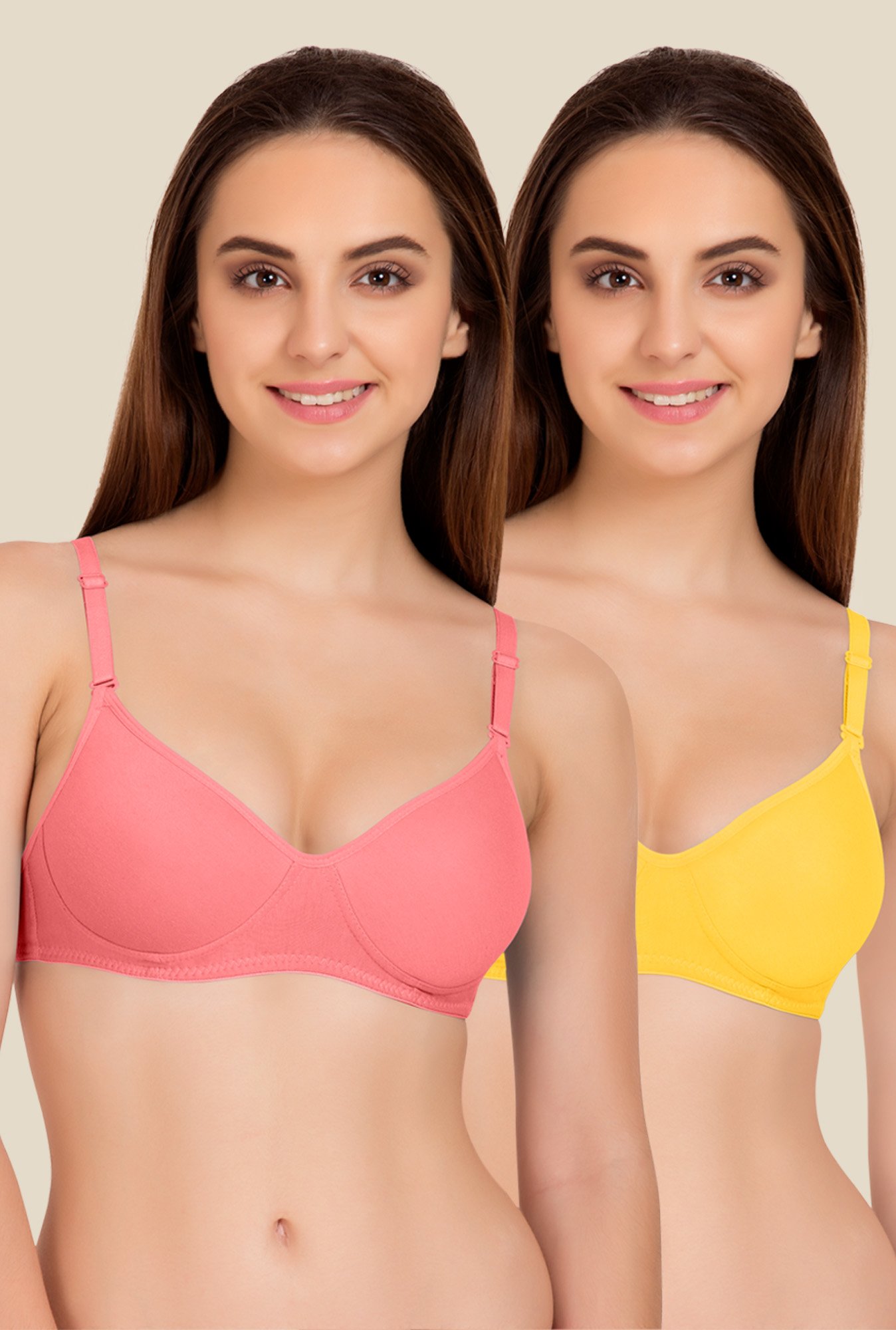 Tweens Peach & Yellow Padded Bra (Pack Of 2)