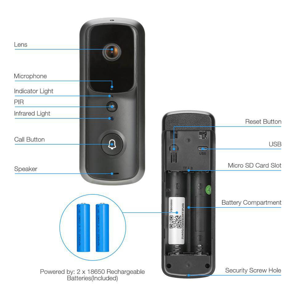 Hannord Video Doorbell Camera 1080P HD, WiFi Wireless Camera 2 Way Audio with Night Vision, Security Ring Doorbell Camera with Motion Activated Alerts Smart Door Intercom Security Camera Bell - Black