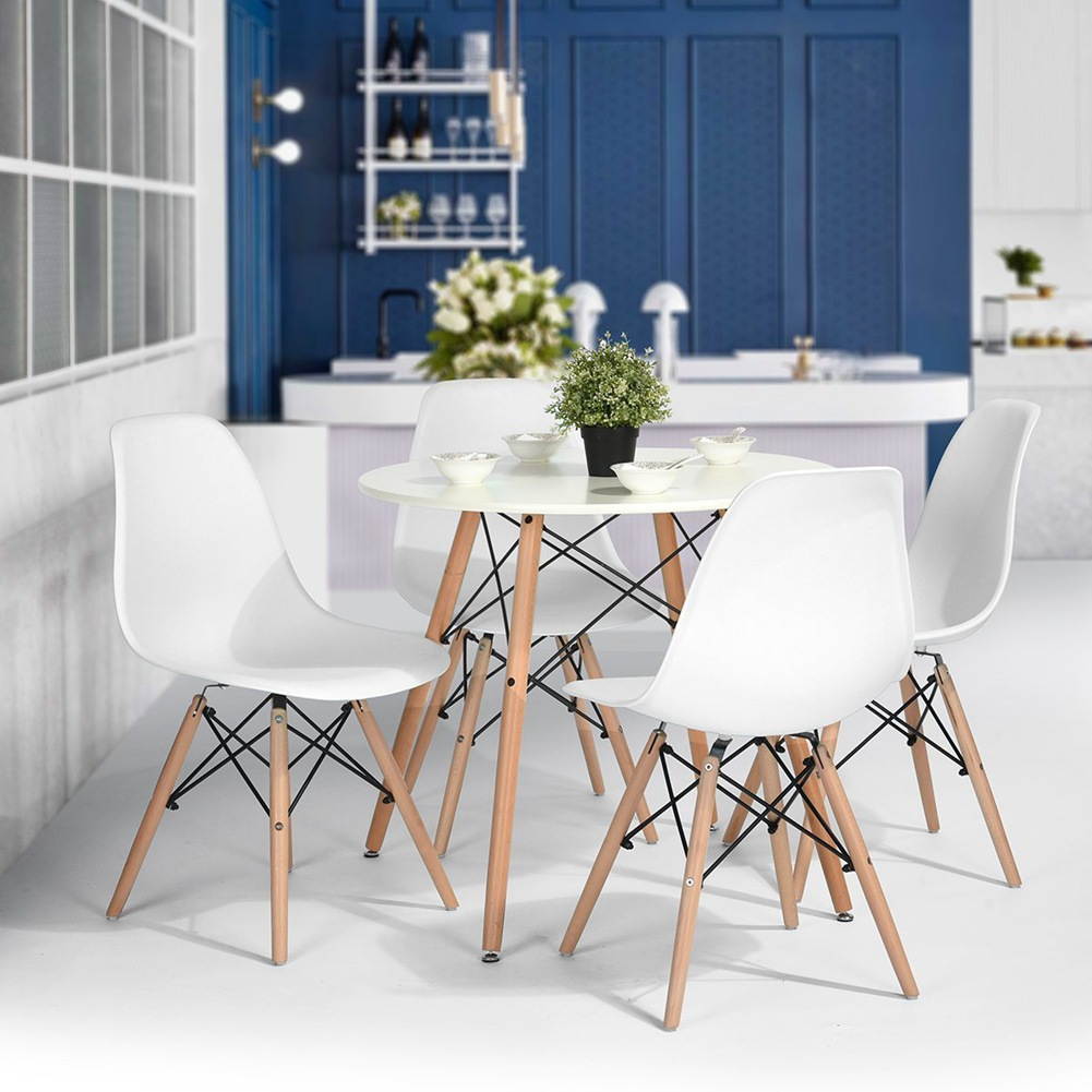 Furniture Modern Dining Room Eames Beech Wood Legs Armless PP Chair , Dining Chair, office Chair, lounge Chair,for Kitchen,Coffee room , office room, 4 pieces per cartons,White