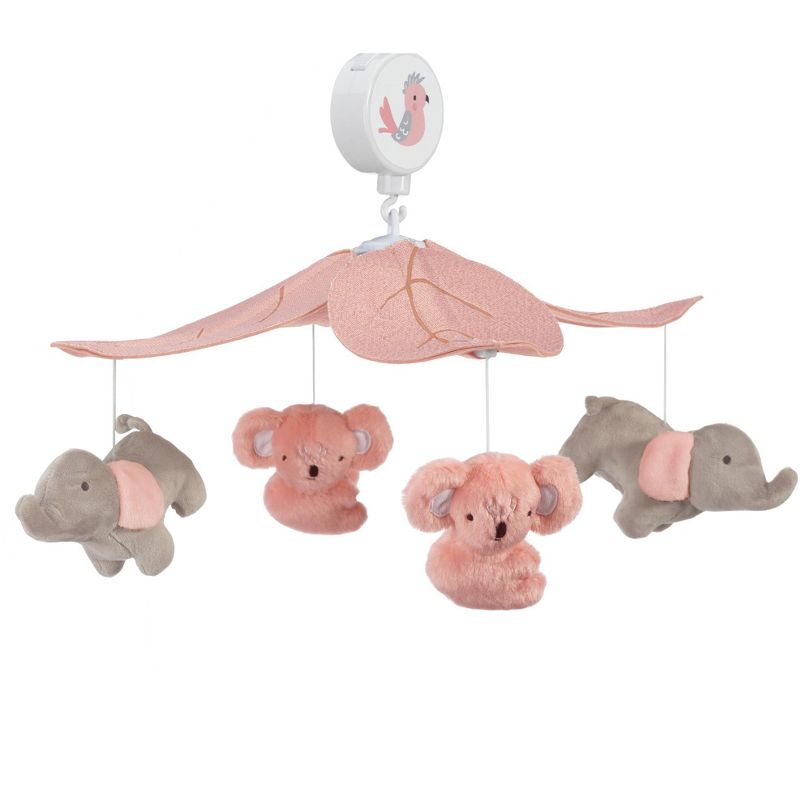 Lambs & Ivy Calypso Pink/Gray Koala & Elephant Musical Baby Crib Mobile