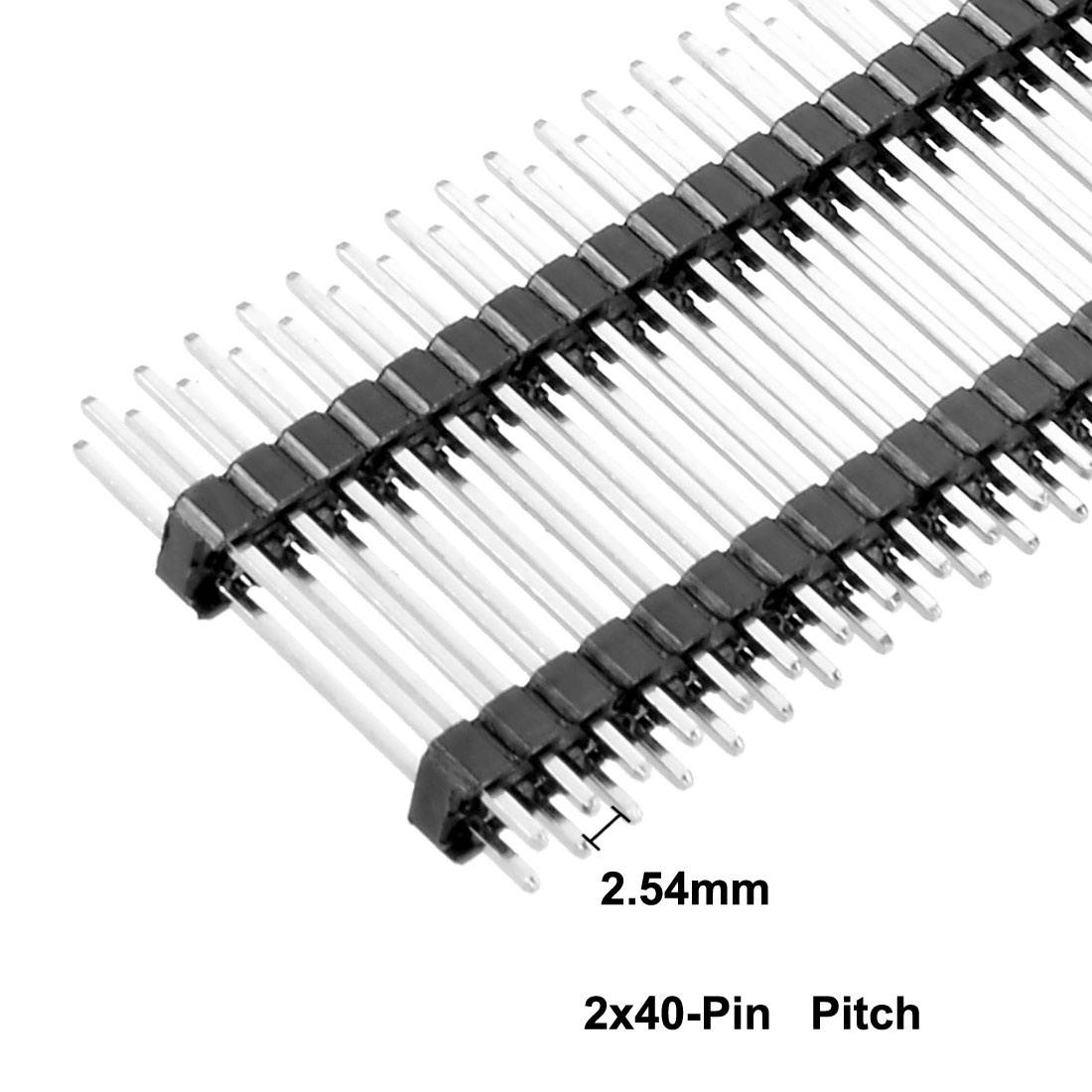 5Pcs 2.54mm Pitch 40-Pin 25mm Length 2 Row Straight Connector Pin Header Strip