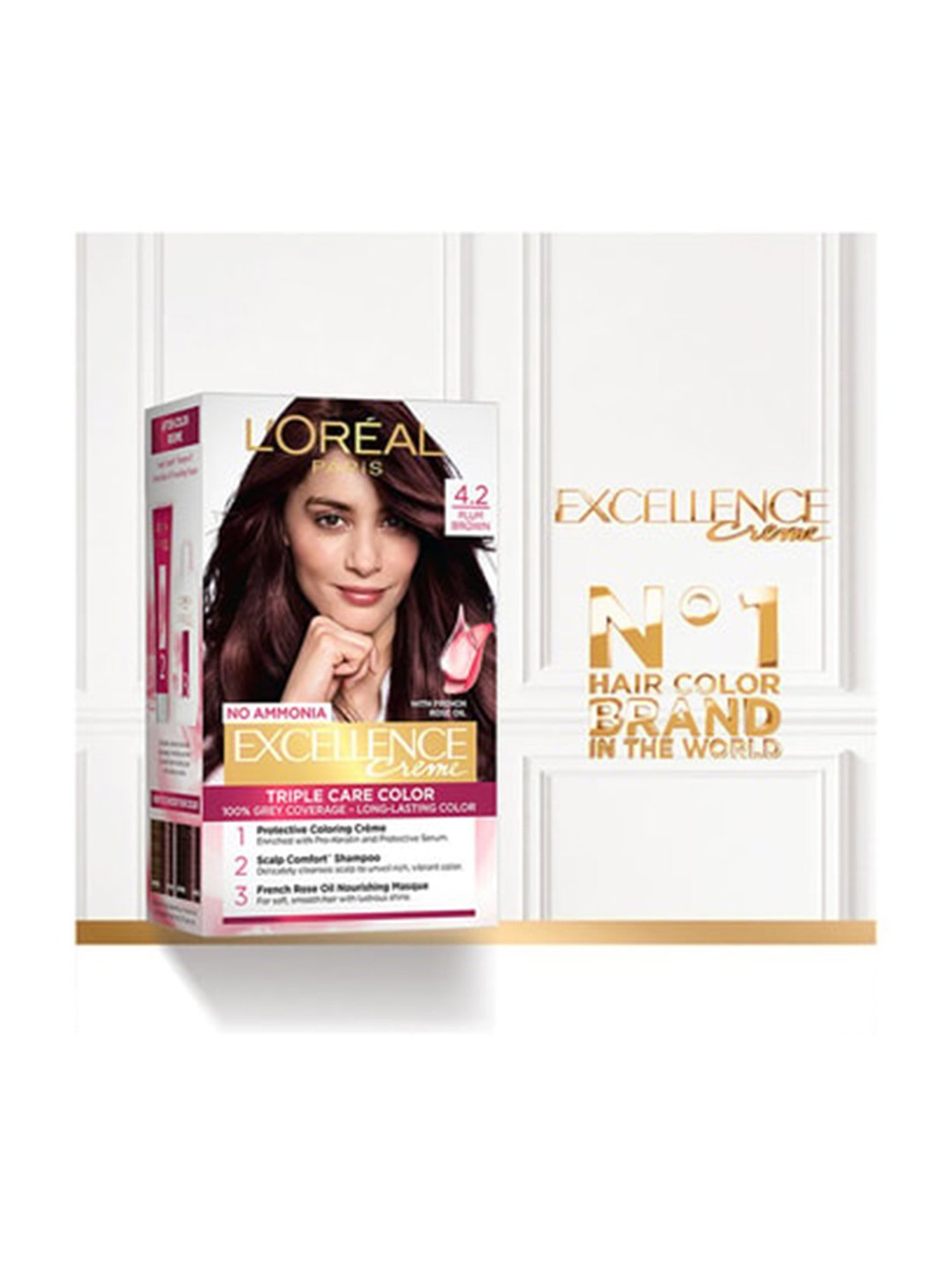 L'Oreal Paris Excellence Creme Hair Color 4.2 Plum Brown - 72 ml + 100 gm
