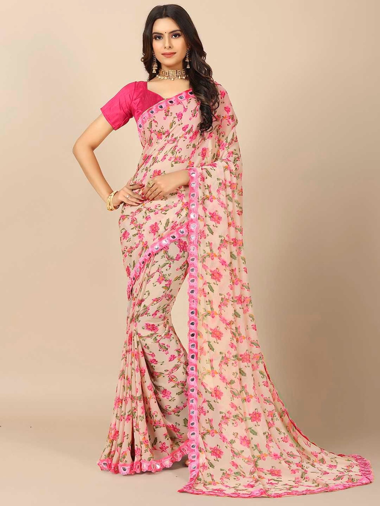 Rangita Pink Printed Saree With Blouse