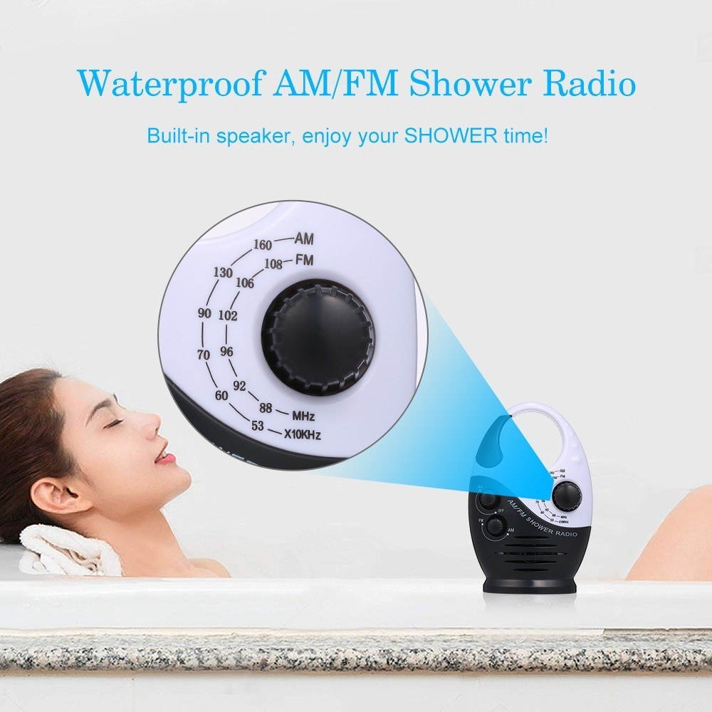 AM / FM Mini Shower Radio Bathroom Waterproof Radio Hanging Music Radio Built-in Speaker (Not Including