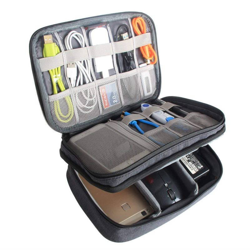 BUBM Electronic Organizer, Double Layer Travel Gadget Storage Bag for Cables, Cord, USB Flash Drive, Power Bank and More-a Sleeve Pouch for 7.9" iPad Mini(Medium,Black)