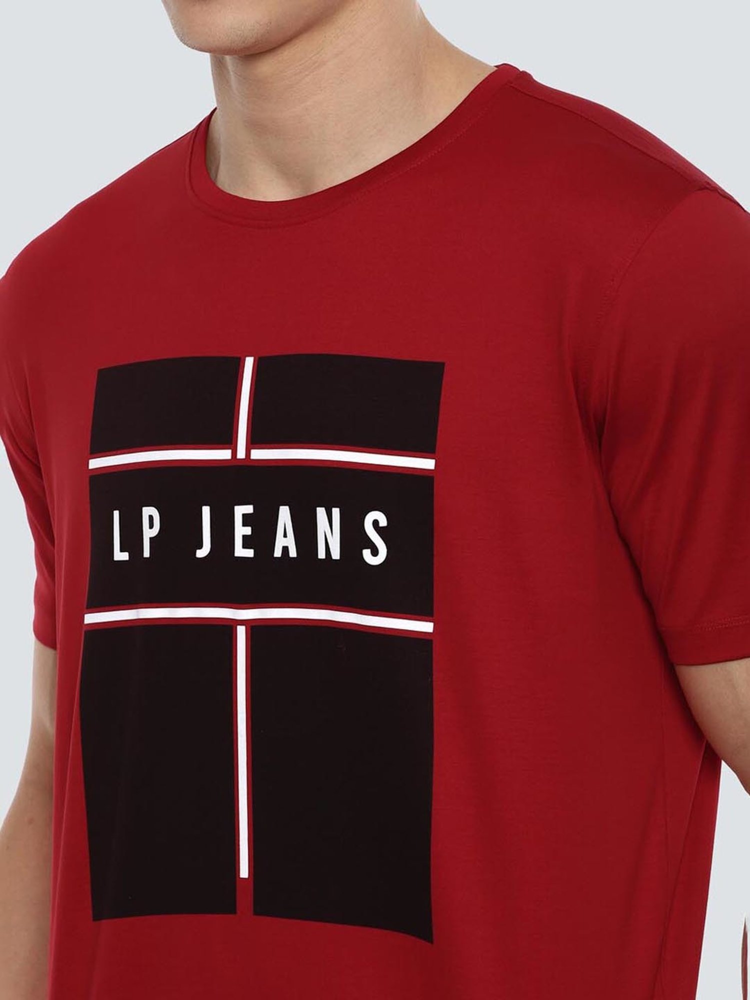 Louis Philippe Jeans Red Cotton Slim Fit Printed T-Shirt