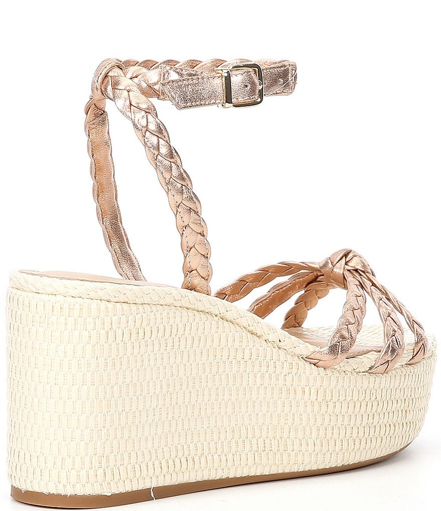 Antonio Melani Lorinna Leather Woven Ankle Strap Metallic Wedges