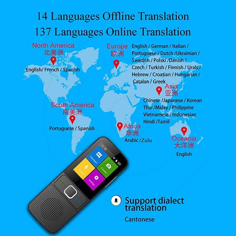 Smart Language Translator Device with WiFi or Hotspot 24 Inch Touch Screen Support 14 Languages Offline and 137 Languages Online Real Time Translate Support Recording Photo Translation Black