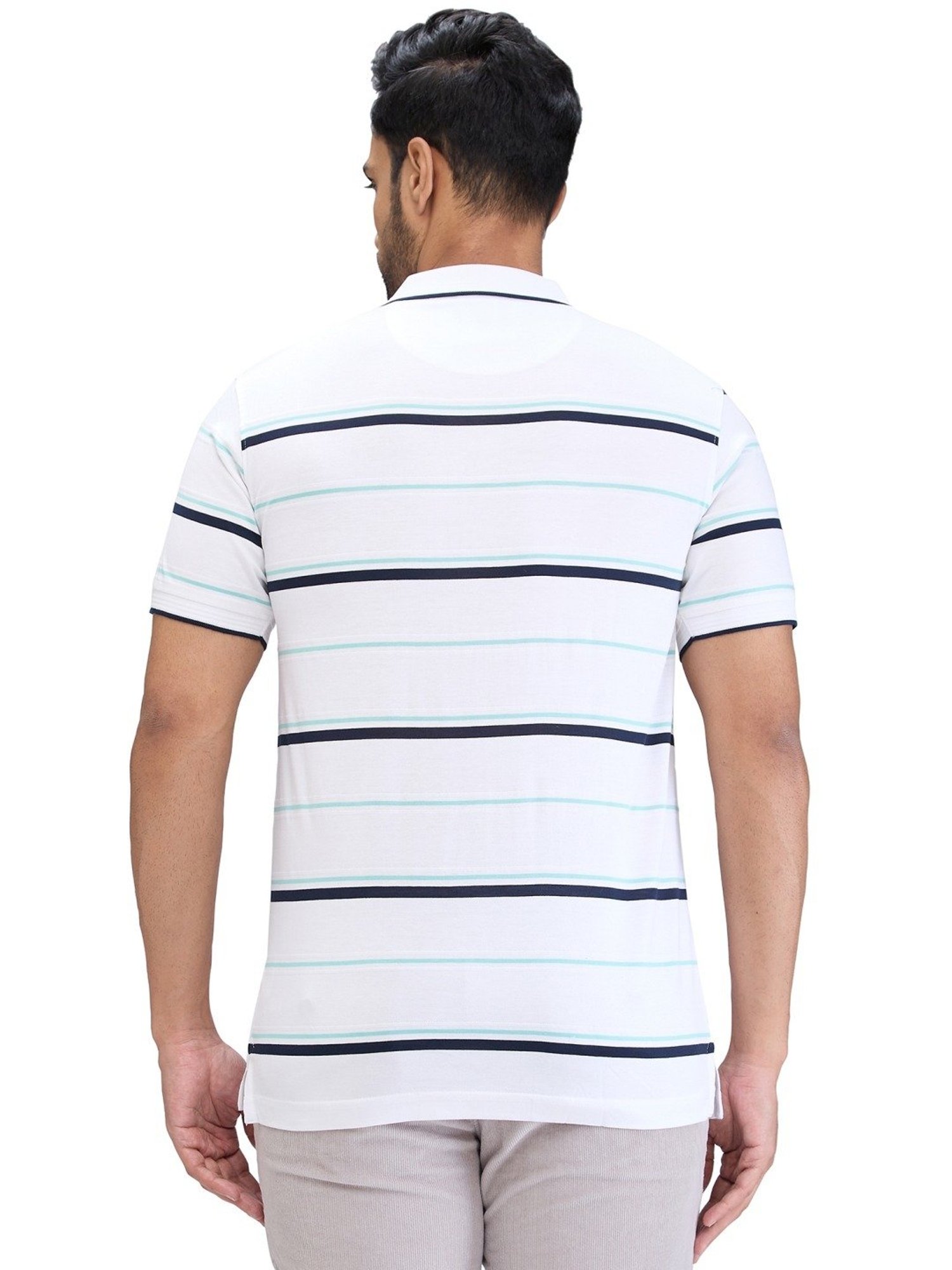 Colorplus White Tailored Fit Striped Polo T-Shirt