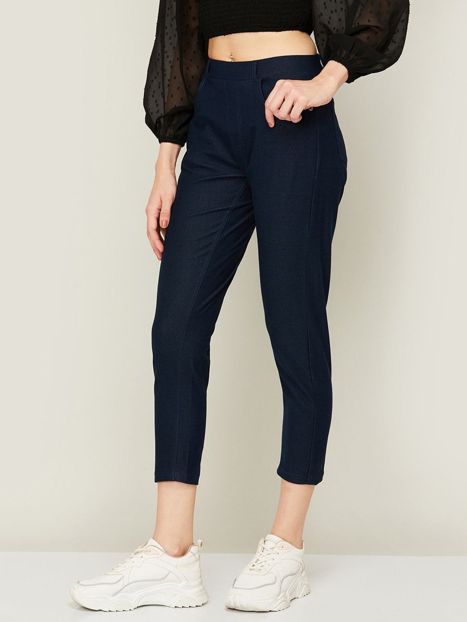 Colour Me by Melange Navy Cotton Jeggings