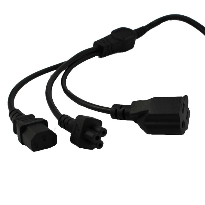 Tekit 1 to 3 Power Cord Splitter and IEC C5 laptop Connection,1-to-3 US Plug 3-Prong NEMA 5-15P to IEC320 C13 +C5+Nema 5-15R Female, 3 in 1 Multifunctional AC Power Cord(60cm/2ft)