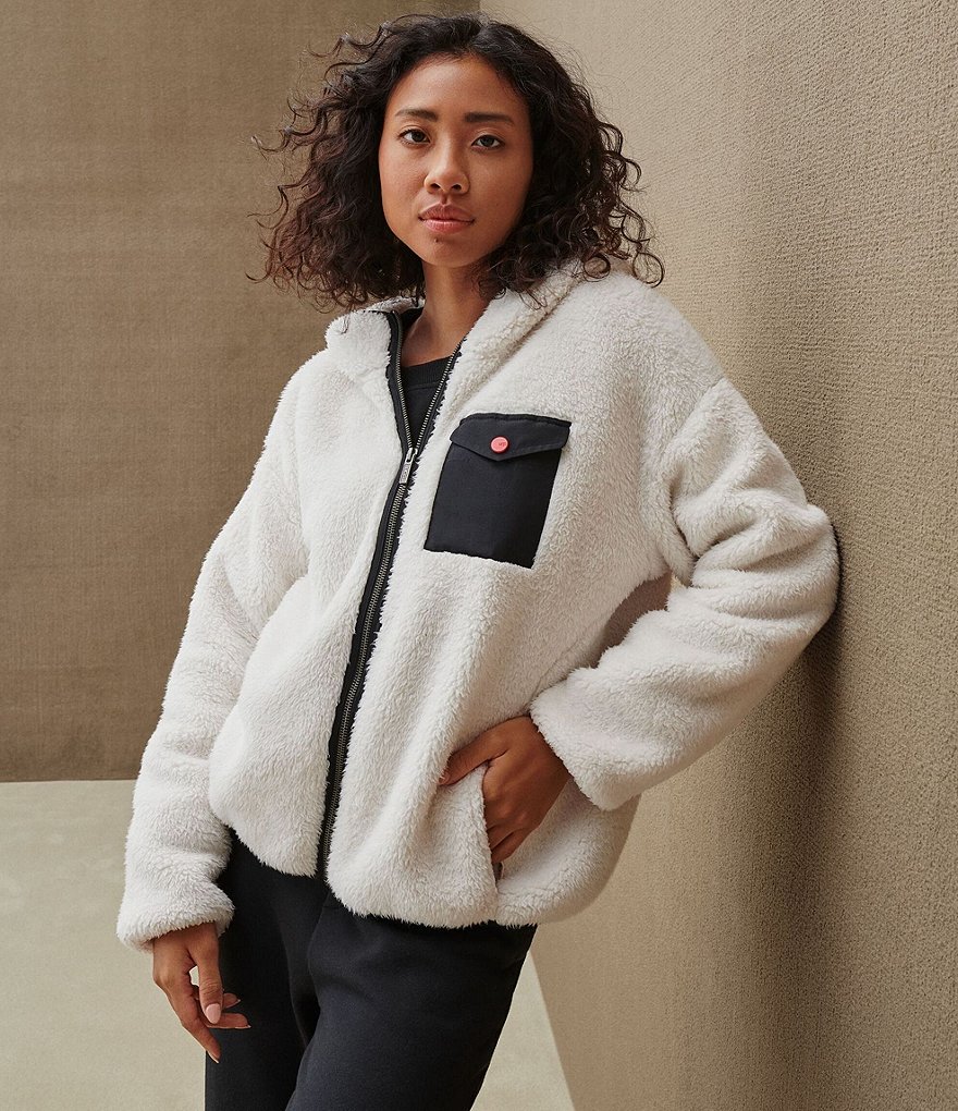 UGG Kadence Sherpa Fleece Hoodie Lounge Patch Pocket Jacket