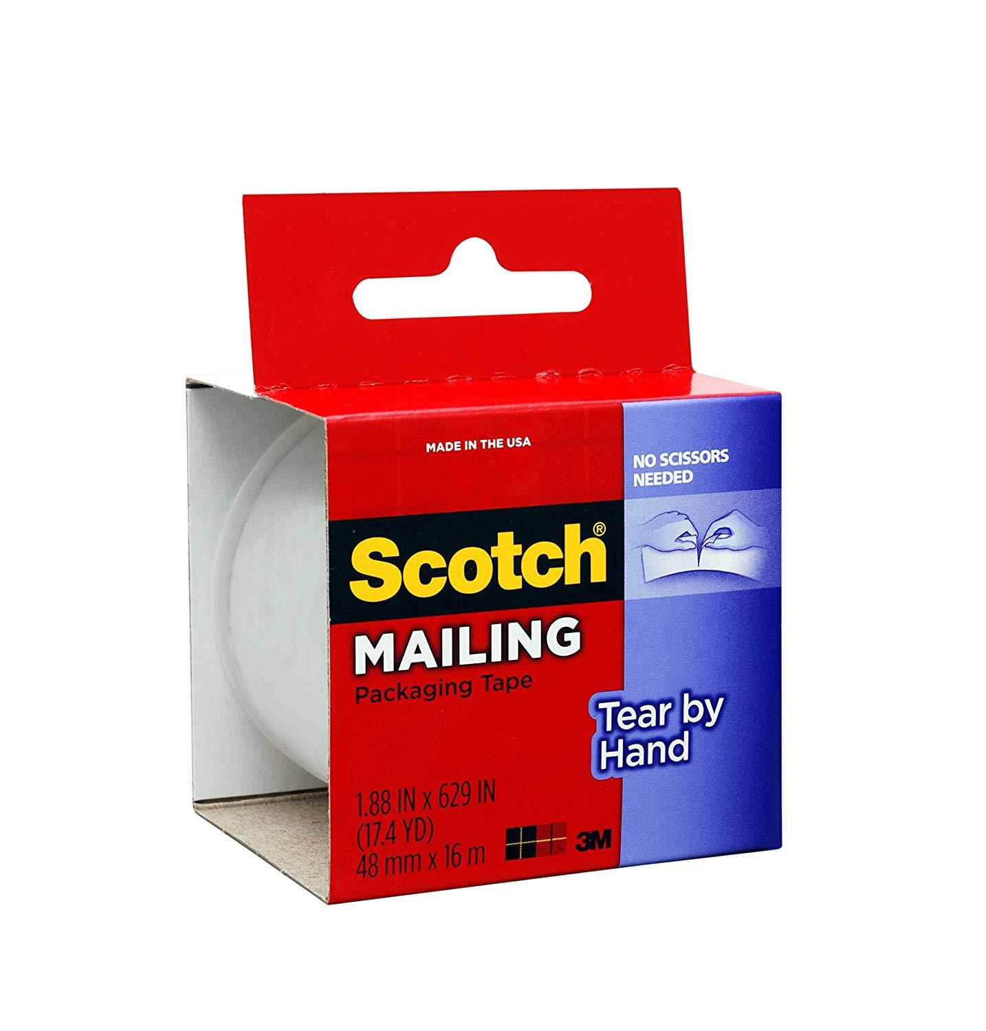 Scotch Tear By Hand Mailing Packaging Tape, 1.88 x 629 Inch, Clear (3841)