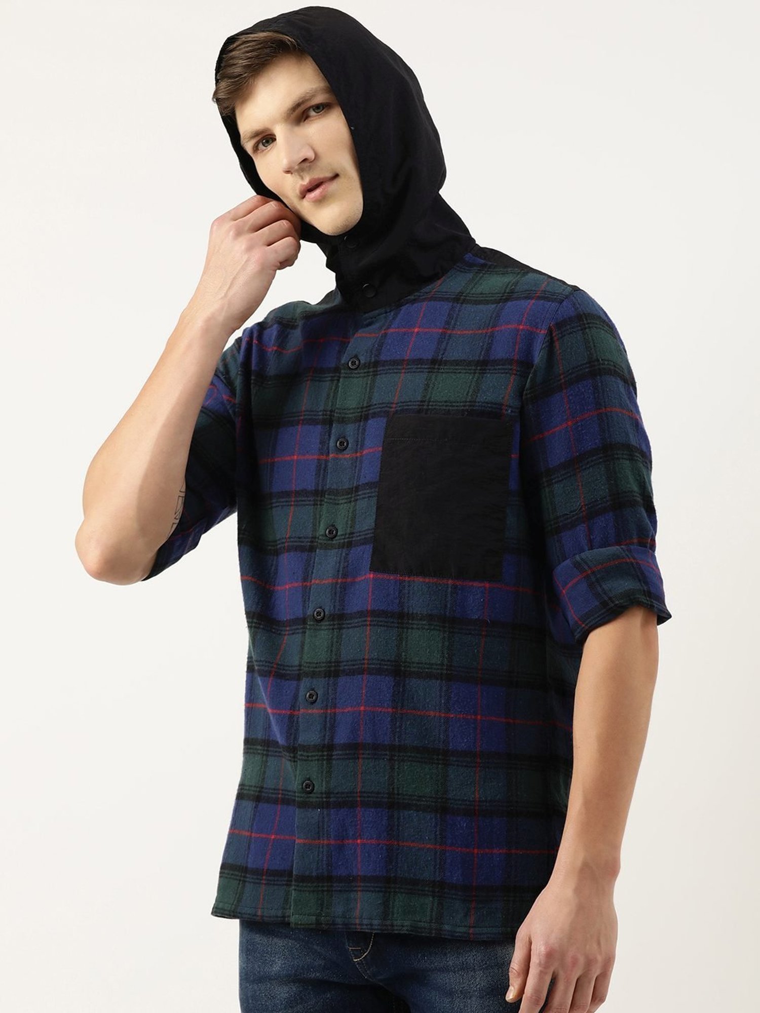 Bene Kleed Green Regular Fit Checks Shirt