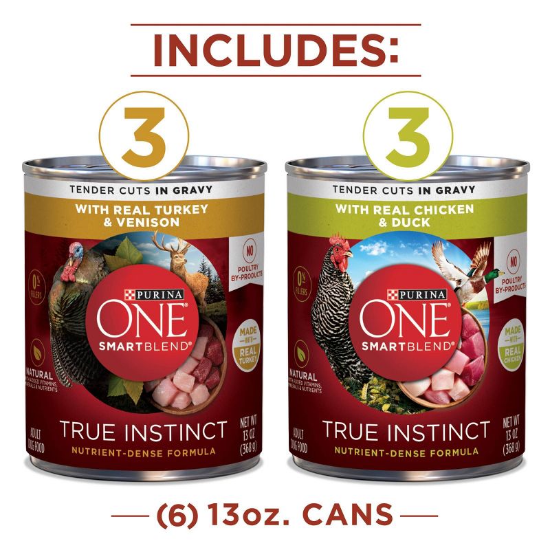 Purina ONE SmartBlend True Instinct Tender Cuts In Gravy with Real Turkey & Chicken Wet Dog Food - 13oz/6ct Variety Pack