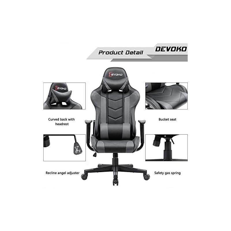Ergonomic Gaming Chair Racing Style Adjustable Height High Back PC Computer Chair with Headrest and Lumbar Support Executive Office Chair (Grey)