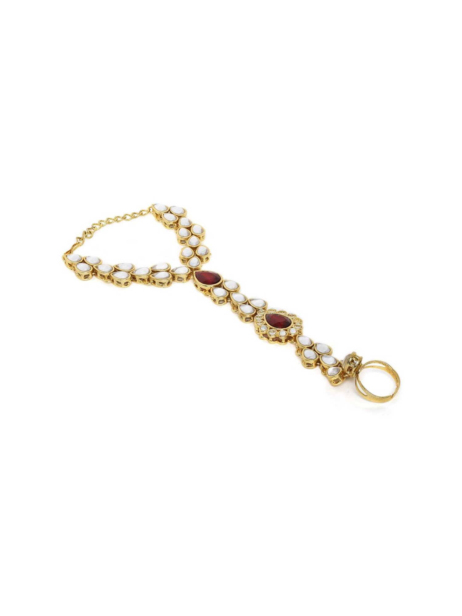 Oomph Red Stones & Kundan Ethnic Statement Hand Harness