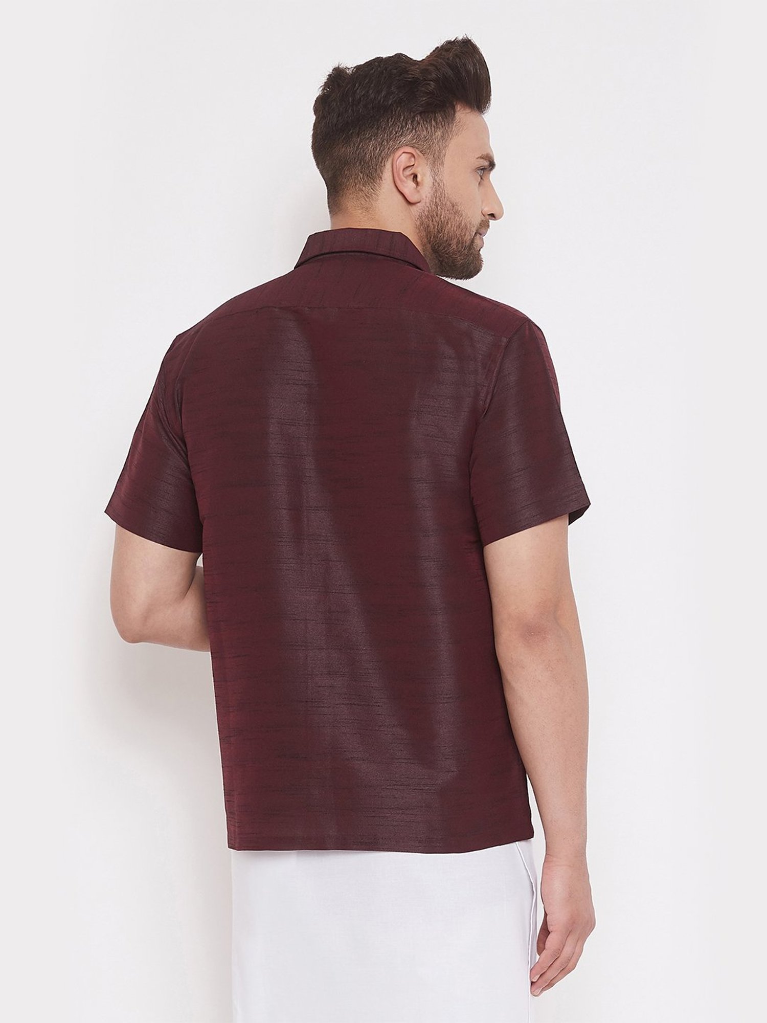 VASTRAMAY Wine Straight Fit Self Pattern Shirt