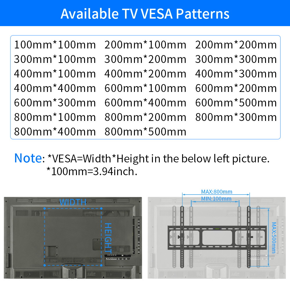 Heavy Duty Low Profile Tilting Flat Panel Wall Mount, Max Panel Weight 60kg Designed for Most of 40-100 inch LED, LCD, OLED Flat Panels, Supports up to VESA 800x500mm BIGASSMOUNT60T Amer Mounts