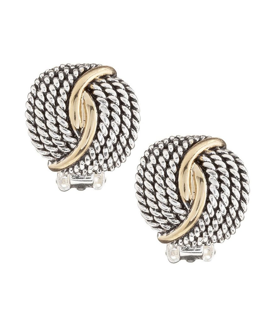 Tailored Two-Tone Textured Twist Clip-On Earrings