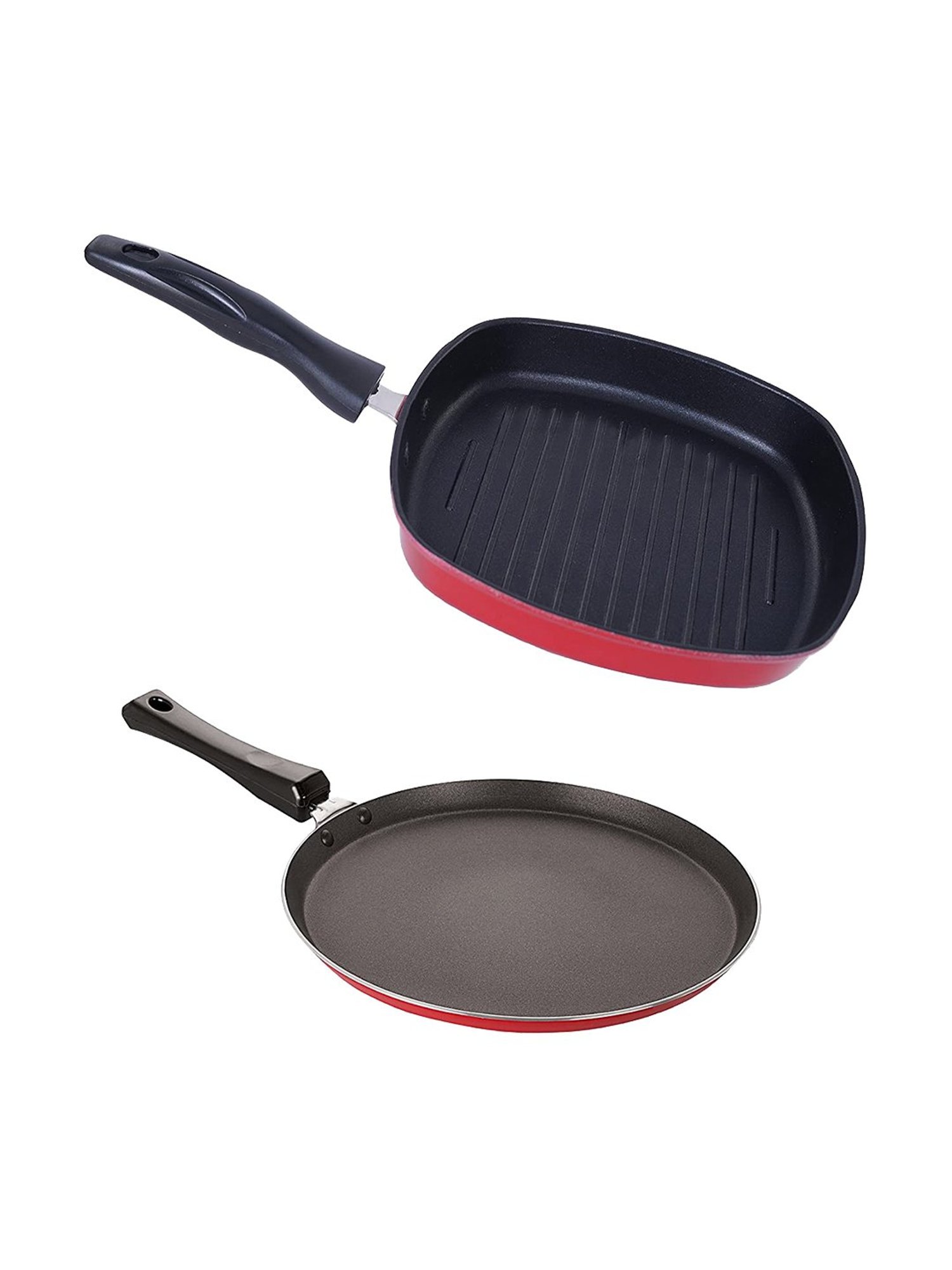 Nirlon Non-Stick Red Aluminium Tawa & Grill Pan Combo Set of 2 Pieces