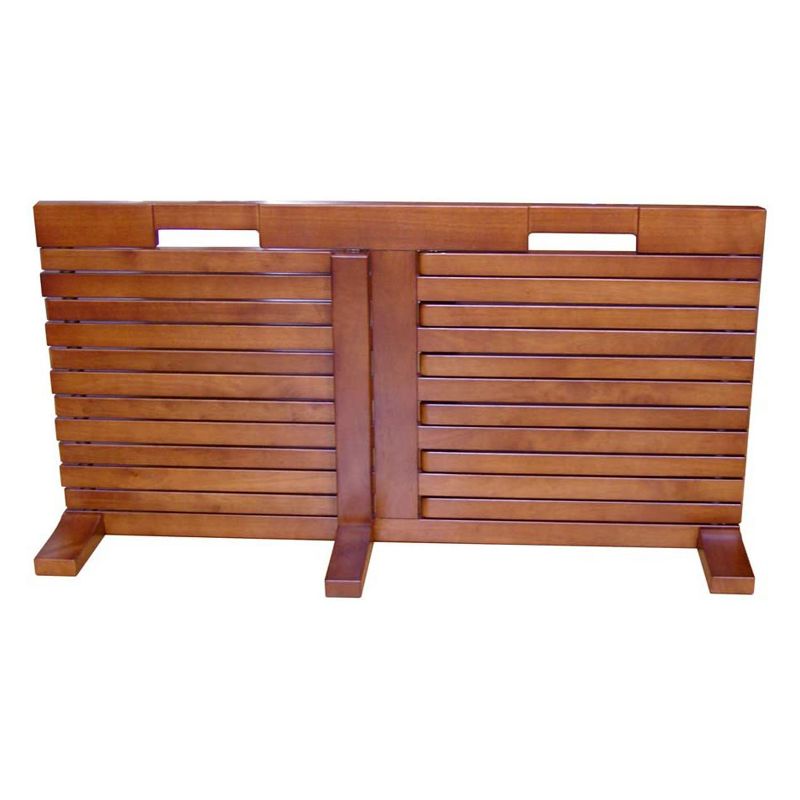 Merry Products 3 Sided Hardwood Acacia 6 Foot Extending Freestanding Adjustable Indoor Dog Gate-N-Crate Enclosure for Small to Medium Pets, Walnut