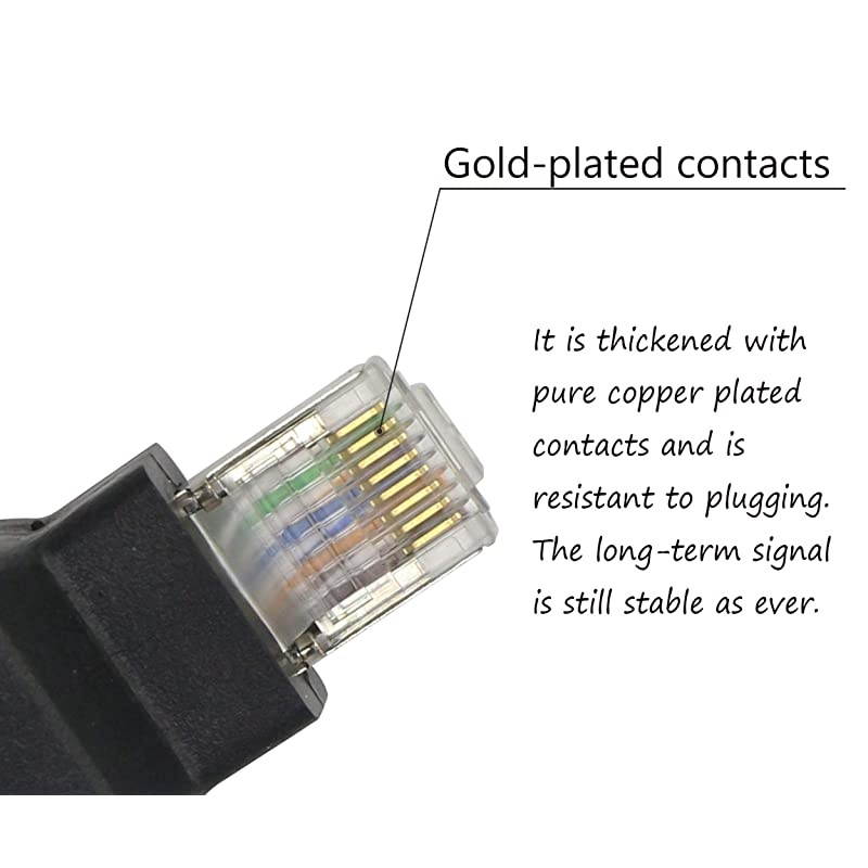 RJ45 Ethernet LAN Male to Female Cat5 / Cat5e / Cat6 Crossover Adapter(2-Pack),Black (Straight)