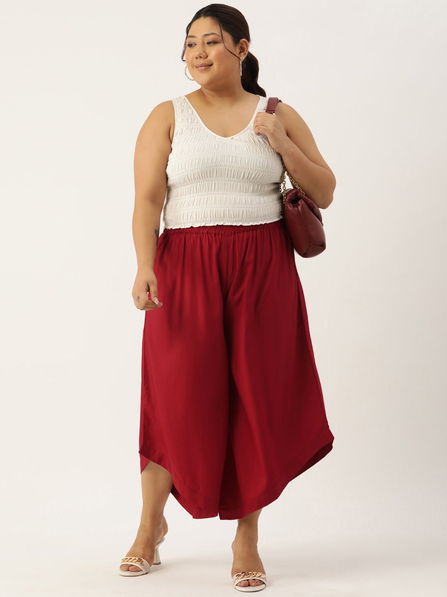 theRebelinme Maroon Relaxed Fit High Rise Plus Size Culottes