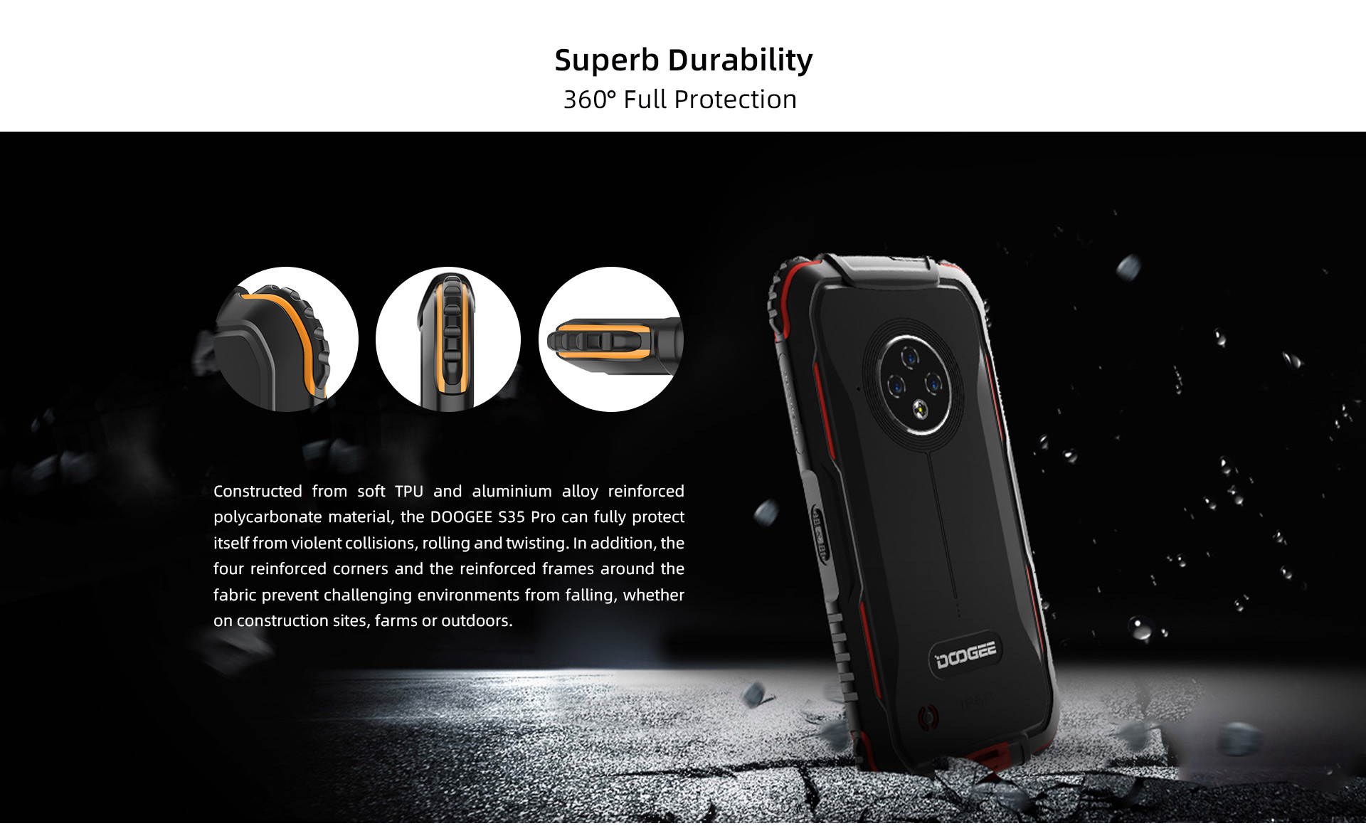DOOGEE S35 Pro Smartphone, Android 10.0, Quad Core, 4GB + 32GB, IP68 Water Resistant, Triple IA Rear Camera, 4350mAh