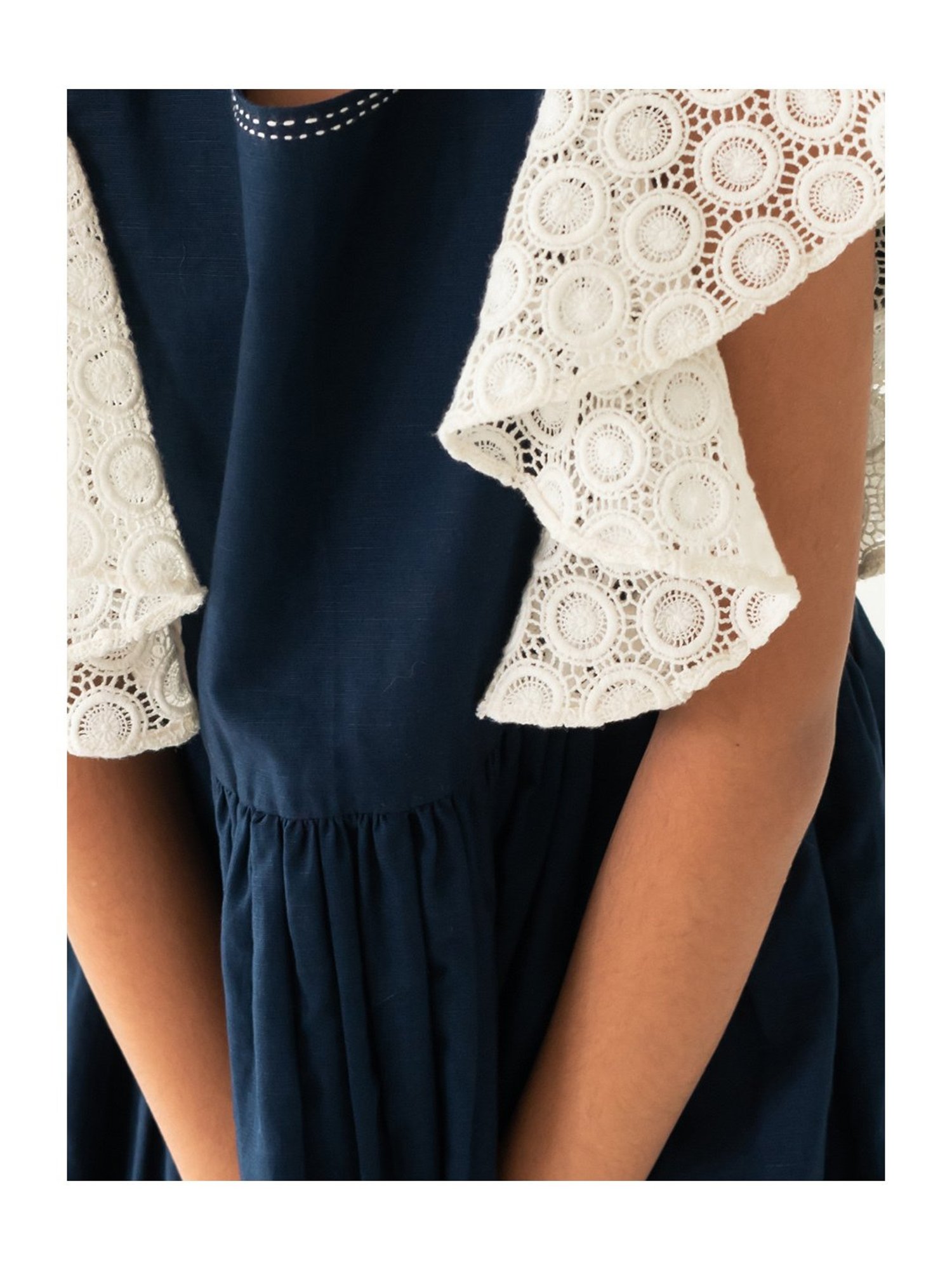 A Little Fable Kids Dark Blue Solid Dress