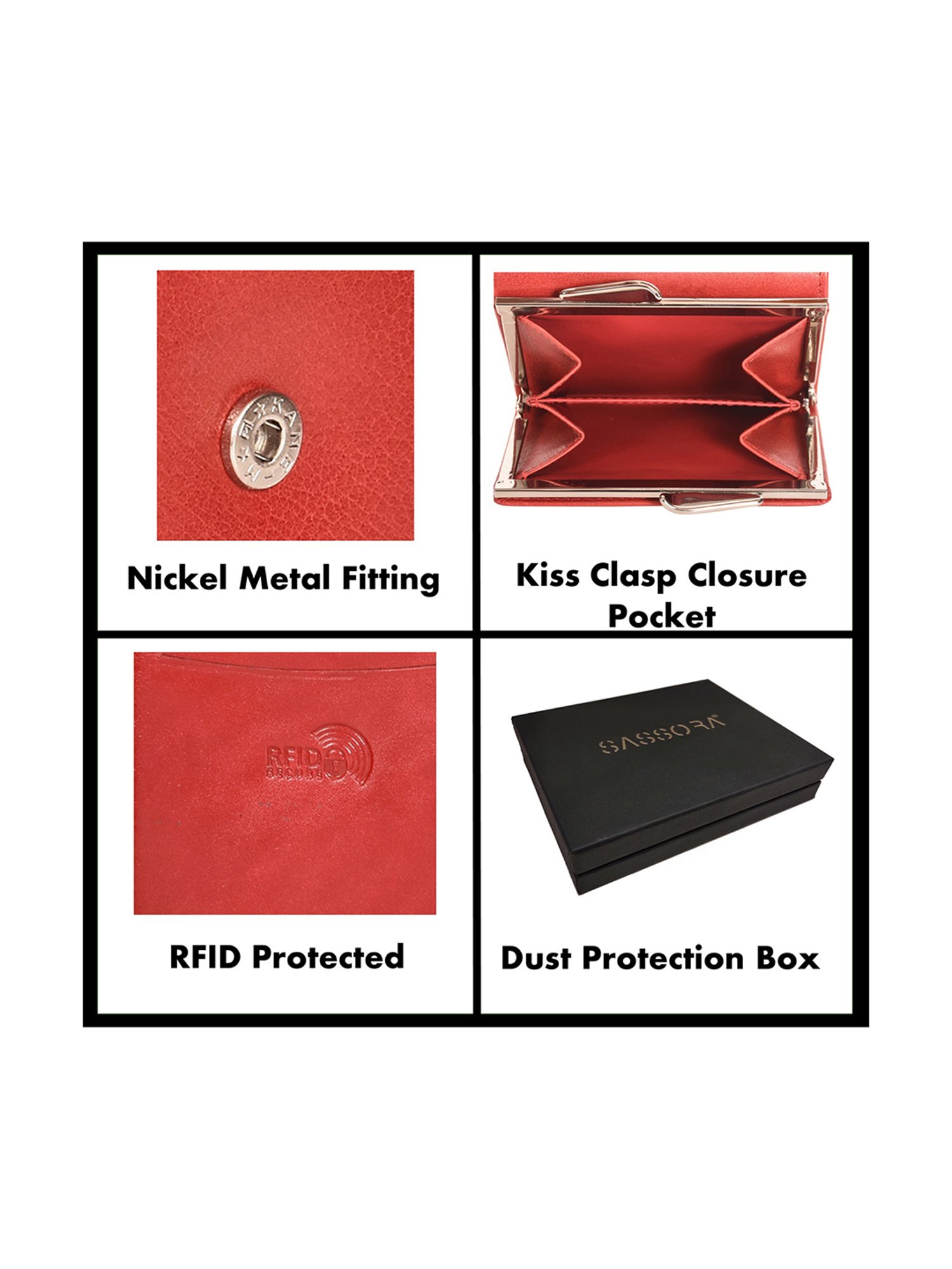 SASSORA Red Textured Rfid Tri-Fold Wallet for Women