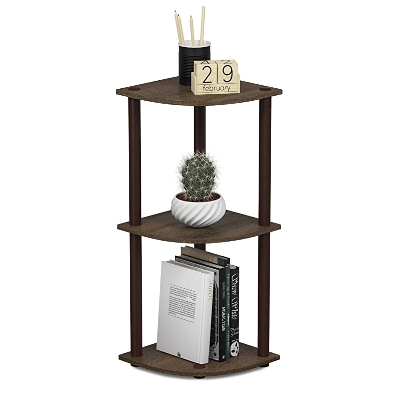 TurnNTube 3Tier Corner Display Rack Multipurpose Shelving Unit WalnutBrown